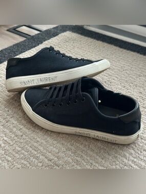 Saint Laurent Black Canvas Low-Top Sneakers with White Sole